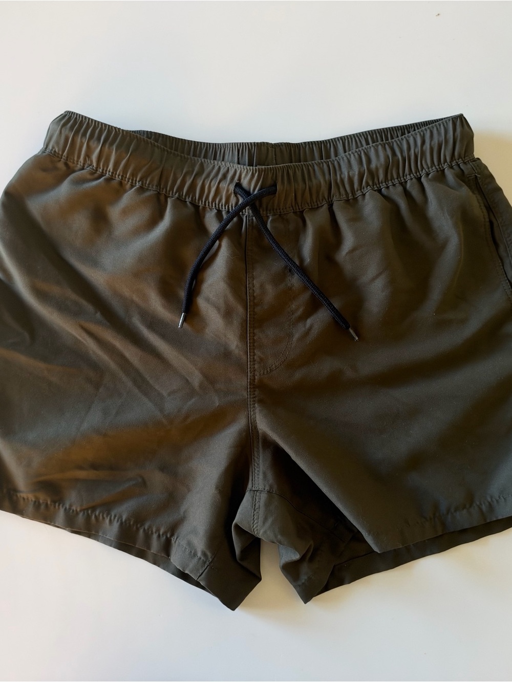 ASOS Olive Swim Trunks with Black Drawcord